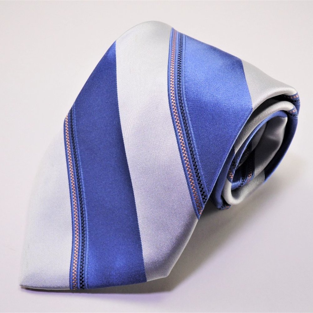 Hart Schaffner Marx Blue White Striped Silk Tie